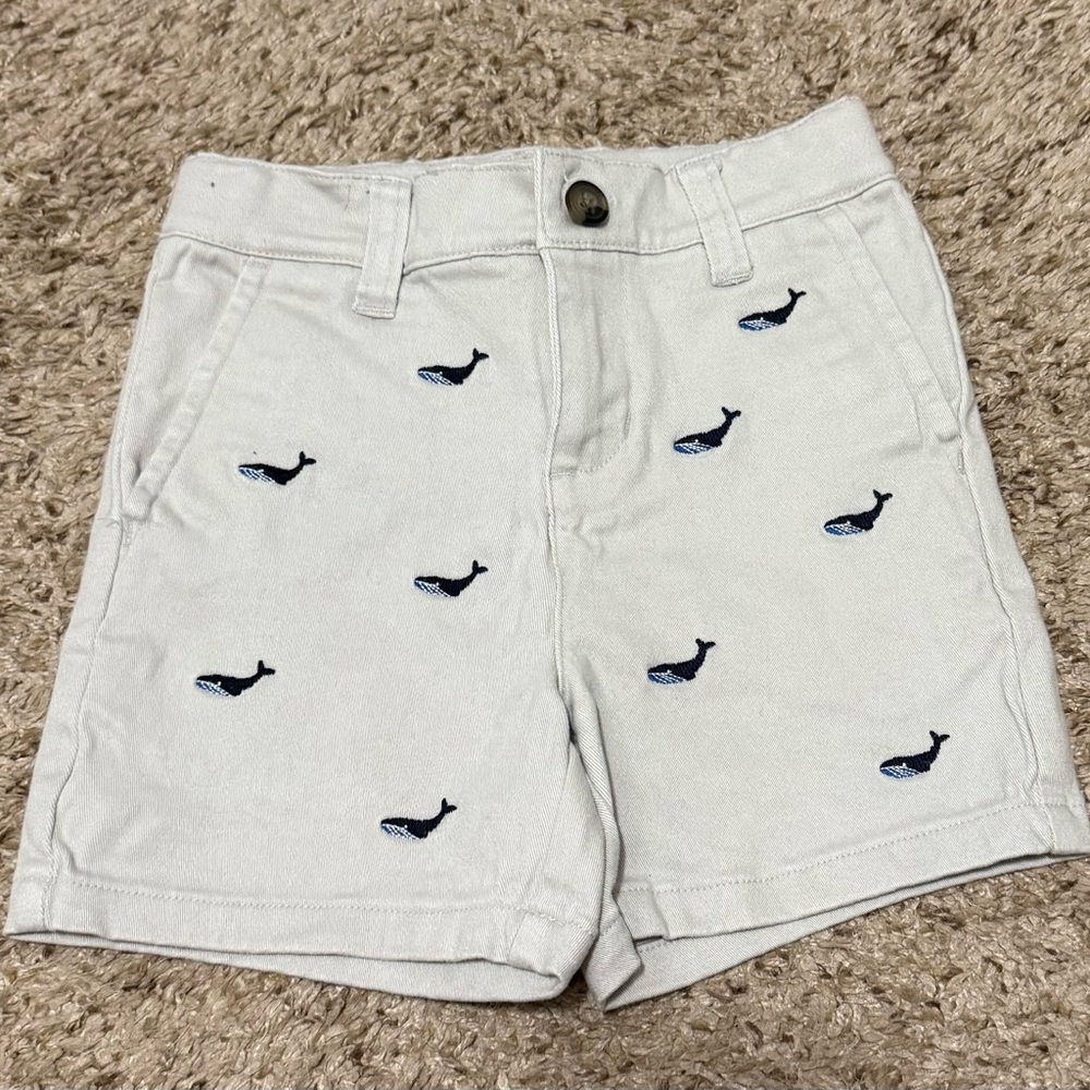 Janie and Jack Whale Embroidered Kids Shorts - Khaki